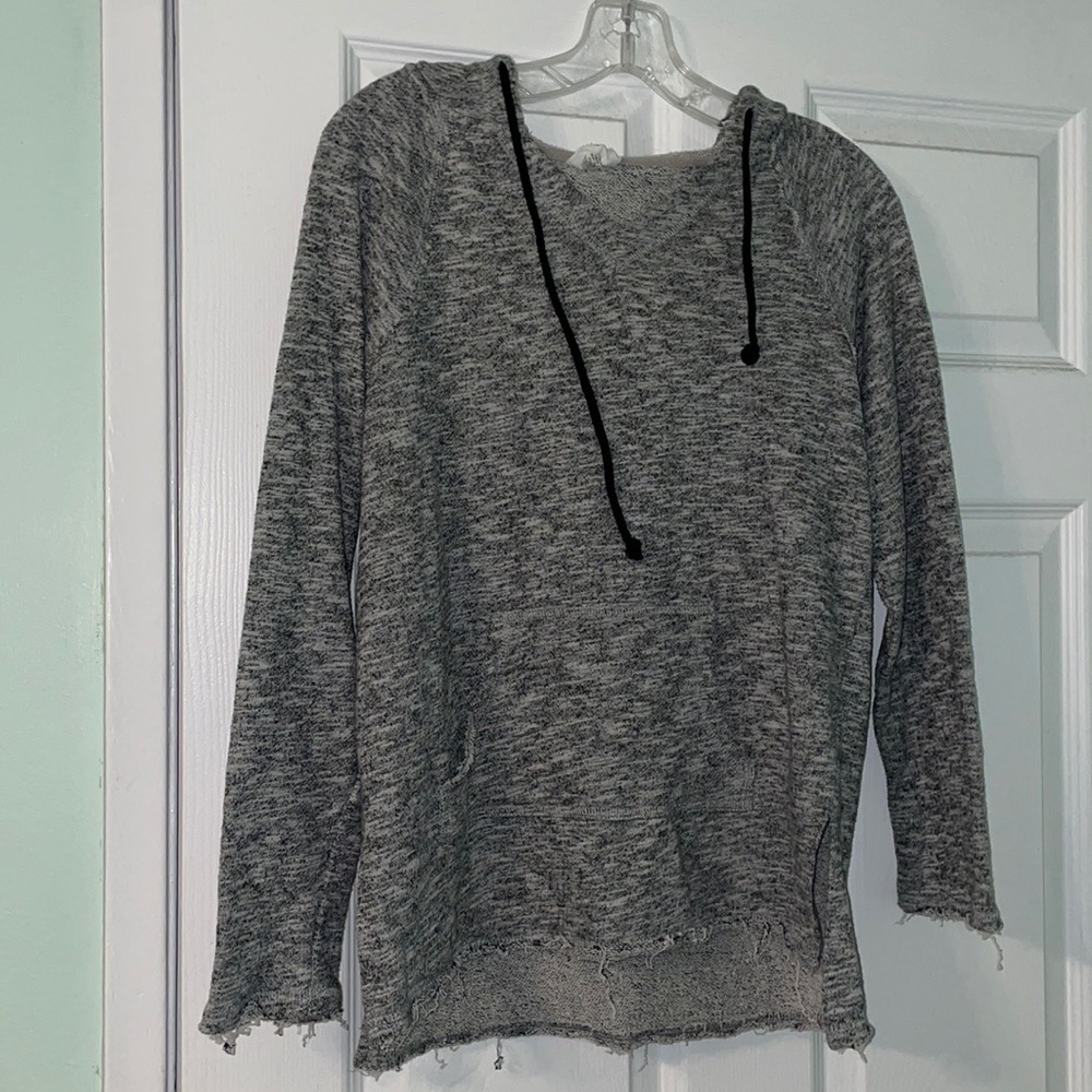 Grey and white with black strings hoodie